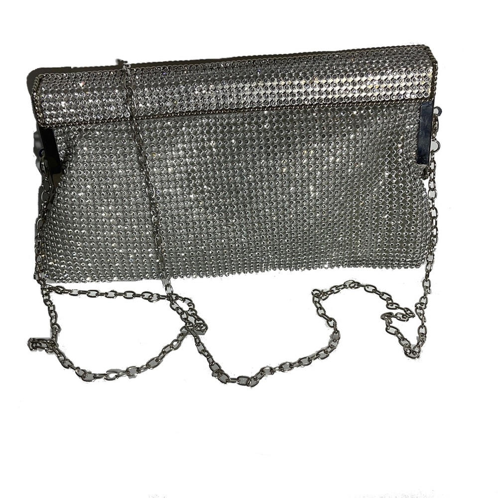 Natasha Shoulder Silver Sparkly Gem Clutch Special Occasion Evening Bag Chain